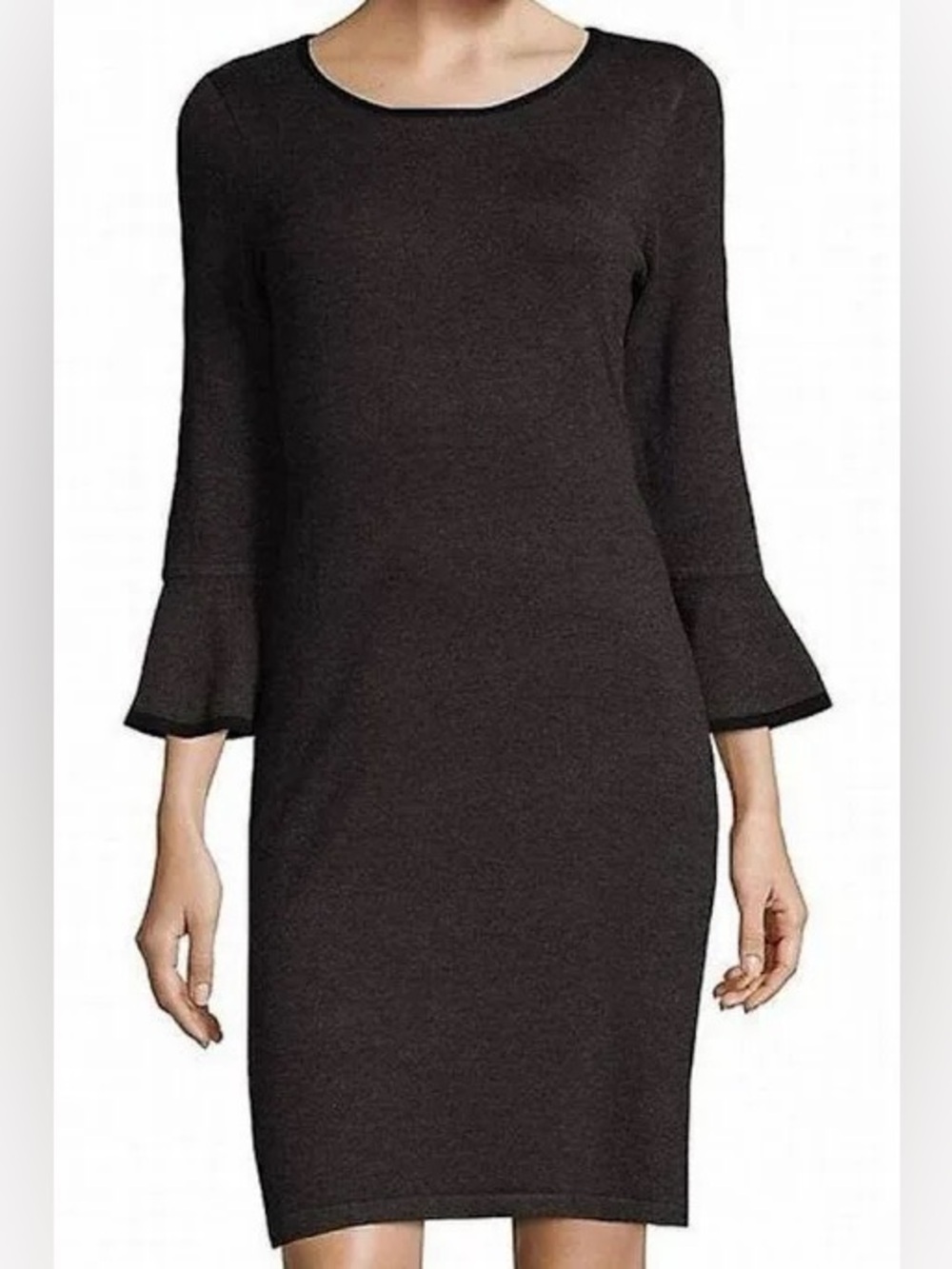 Calvin Klein Black Bell-Sleeve Shift Knit Dress Charcoal XL